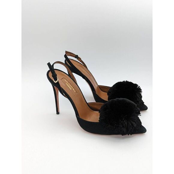 AQUAZZURA Black Powder Puff Suade Sling Back Sandal Size EU 37 - Picture 4 of 10